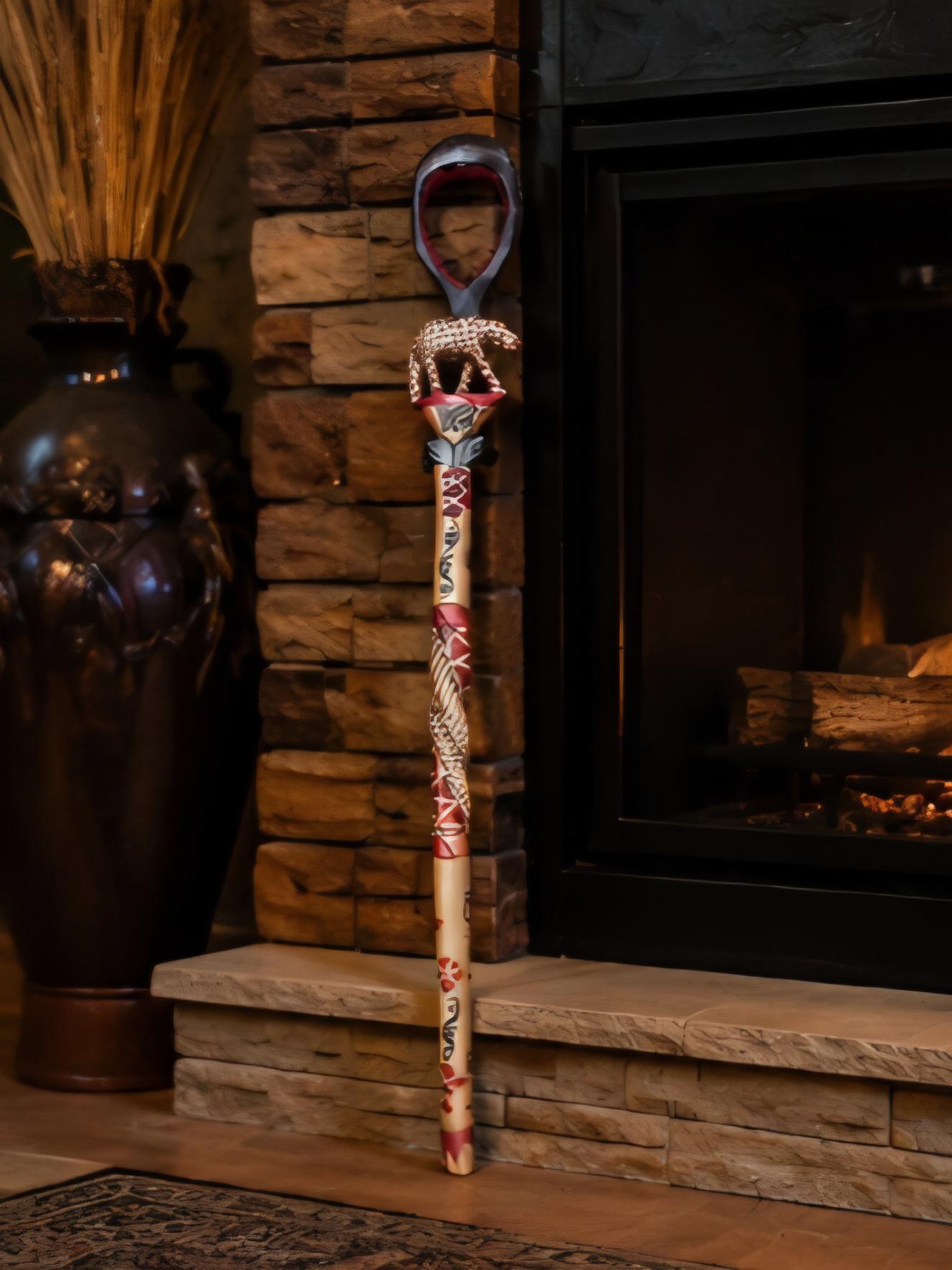 Hand Carved Kenyan Leopard Cane – African Tribal Walking Stick, Safari Decor