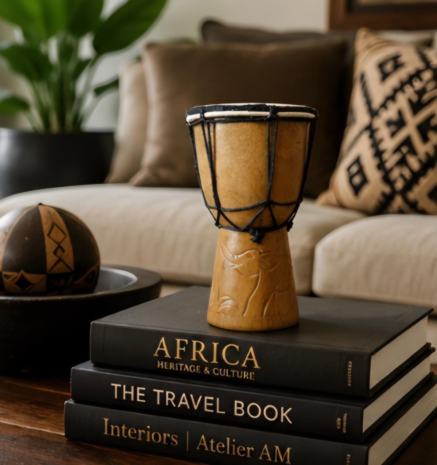 Hand-Carved African Wooden Djembe Drum – Mini Cultural Decor Shelf Accent