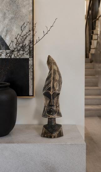 Hand Carved African Mask: 20 Inch Solid Wood Tribal Wall Art, Boho Decor