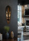 Hand Carved African Mask: 19 Inch Solid Wood Tribal Wall Decor with Metal Accents