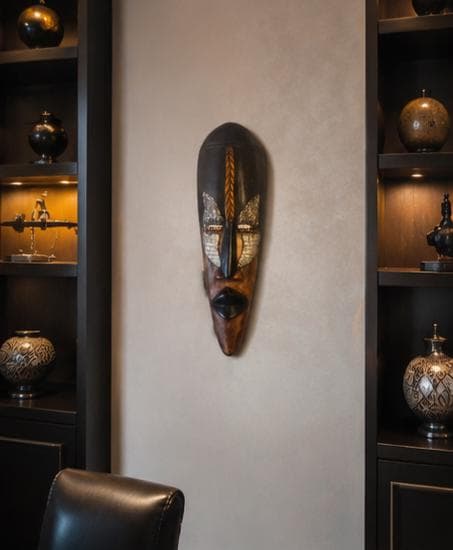Hand Carved African Mask: 19 Inch Solid Wood Tribal Wall Decor with Metal Accents