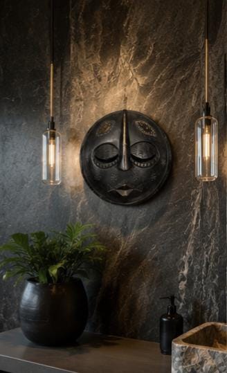 Hand Carved African Mask, 11 Inch Solid Wood Tribal Wall Art, Black Decor