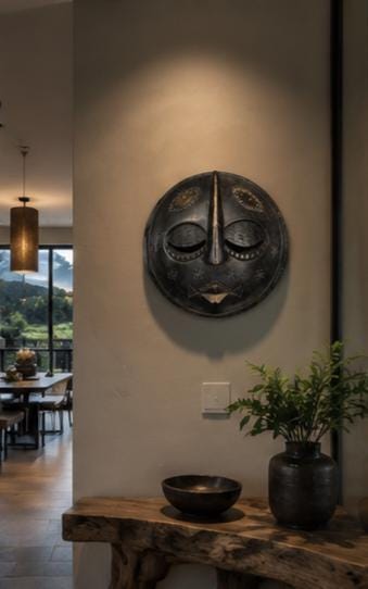 Hand Carved African Mask, 11 Inch Solid Wood Tribal Wall Art, Black Decor
