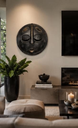 Hand Carved African Mask, 11 Inch Solid Wood Tribal Wall Art, Black Decor