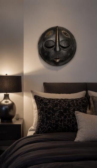 Hand Carved African Mask, 11 Inch Solid Wood Tribal Wall Art, Black Decor