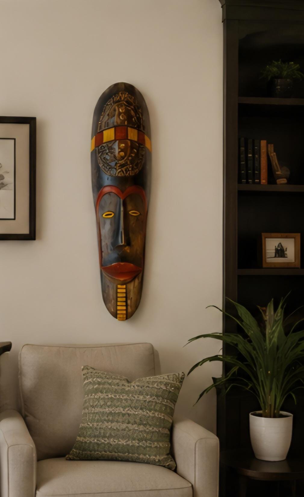 Hand Carved African Wooden Mask, Tribal Wall Decor, Solid Wood Art, Cultural Home Accent