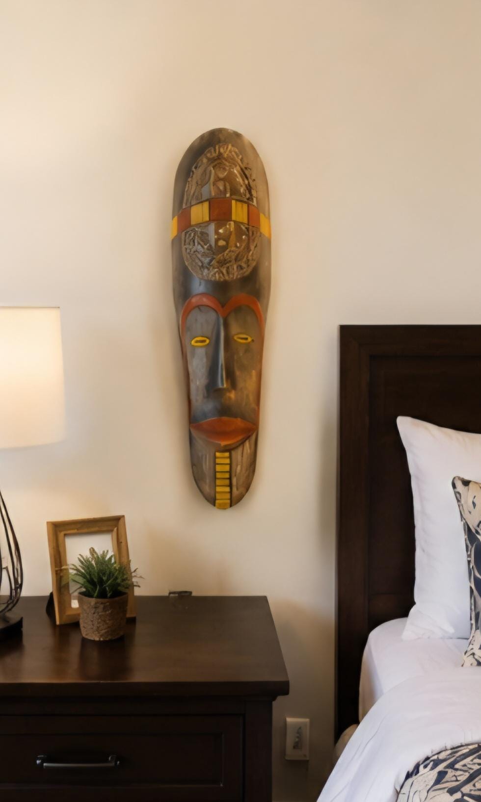 Hand Carved African Wooden Mask, Tribal Wall Decor, Solid Wood Art, Cultural Home Accent