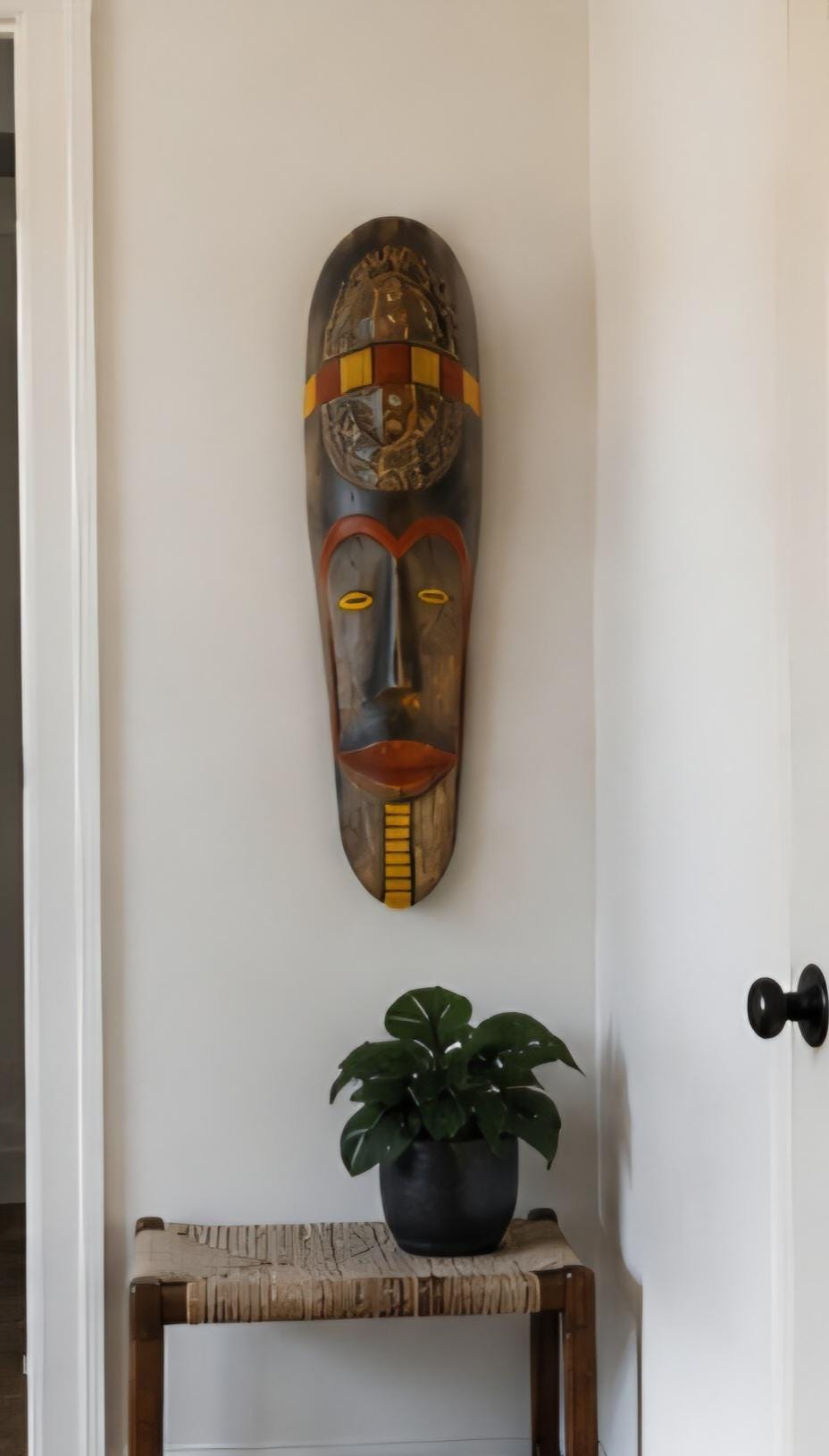 Hand Carved African Wooden Mask, Tribal Wall Decor, Solid Wood Art, Cultural Home Accent