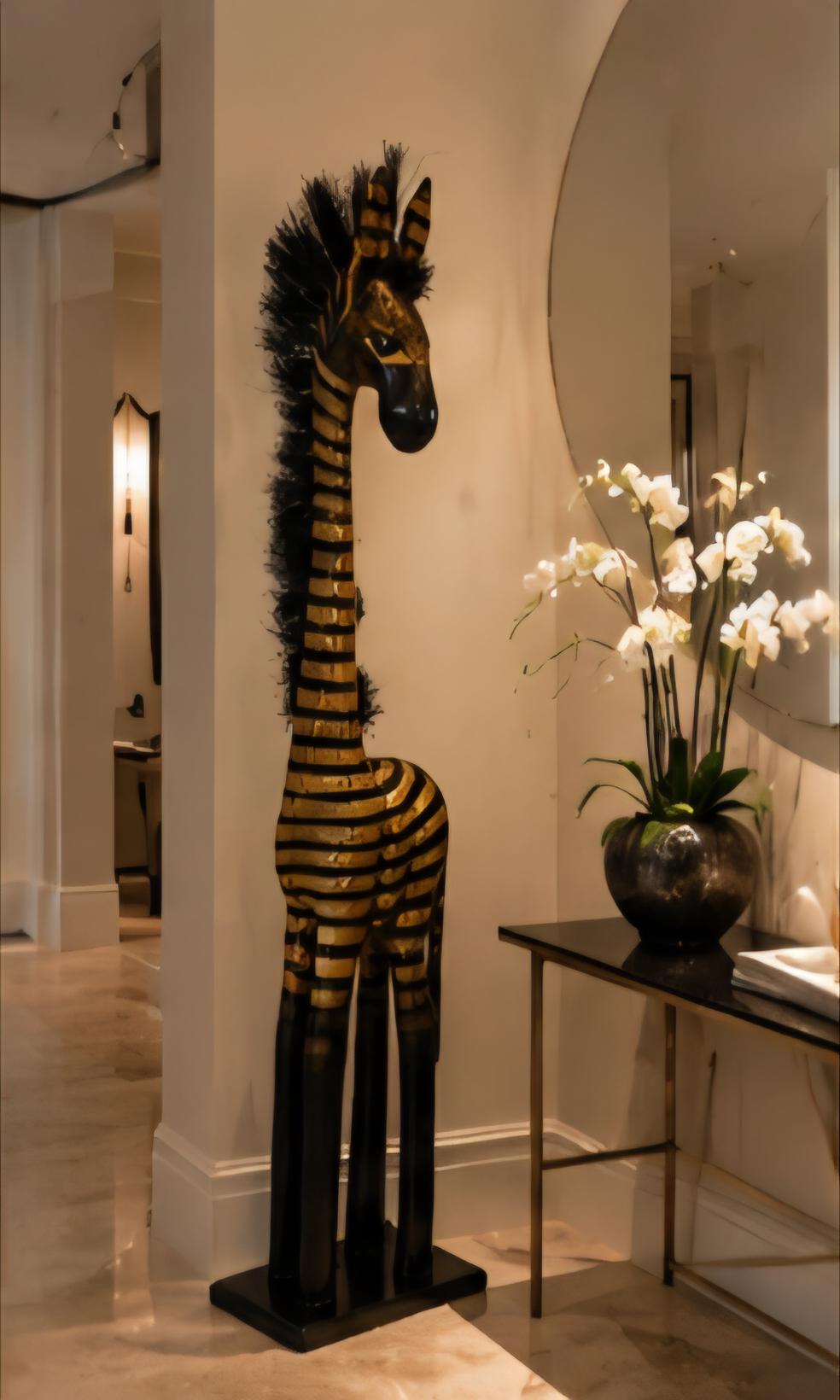 Hand Carved Wooden Giraffe Sculpture: 41 Inch African Safari Decor, Artisan Statue