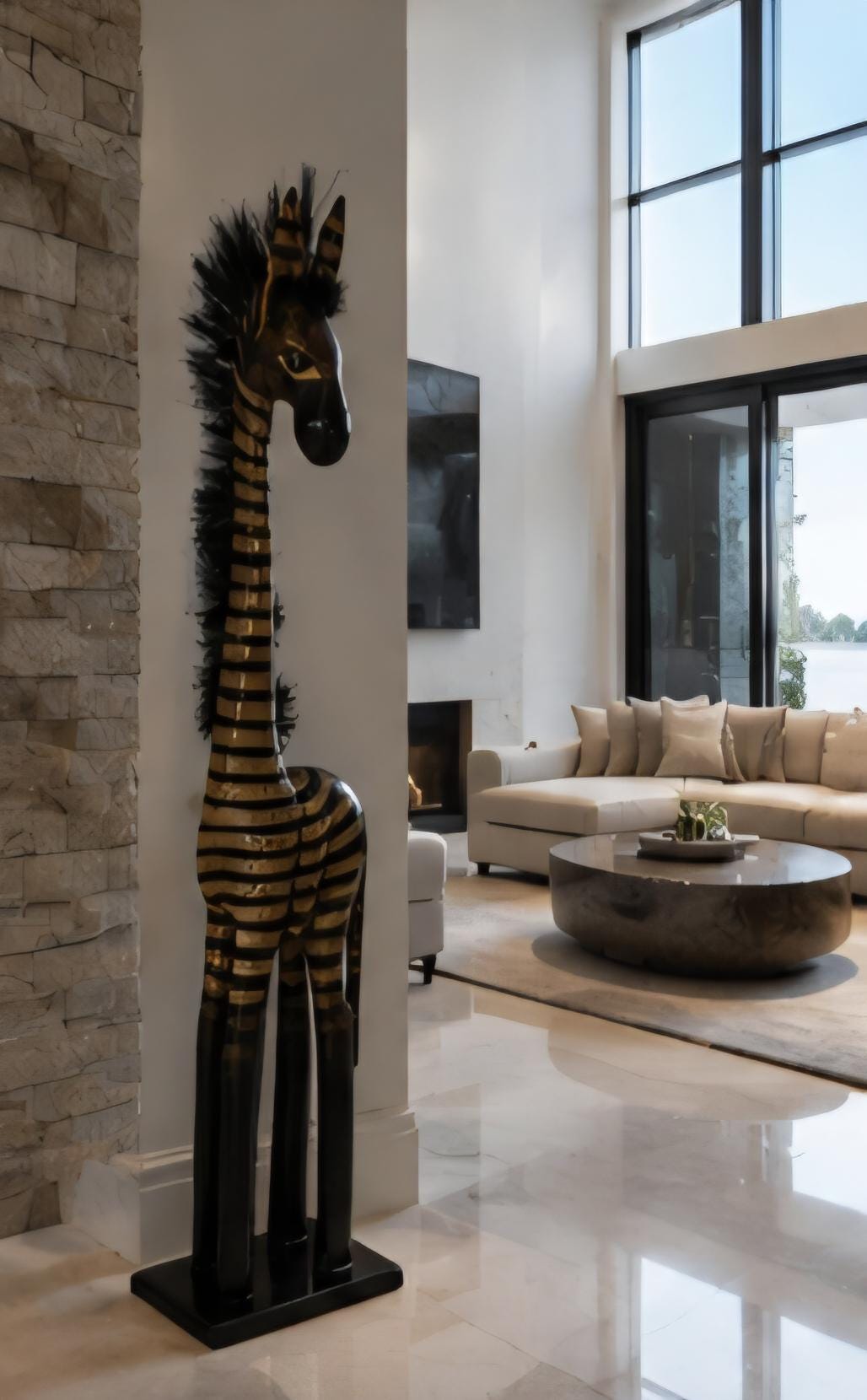 Hand Carved Wooden Giraffe Sculpture: 41 Inch African Safari Decor, Artisan Statue