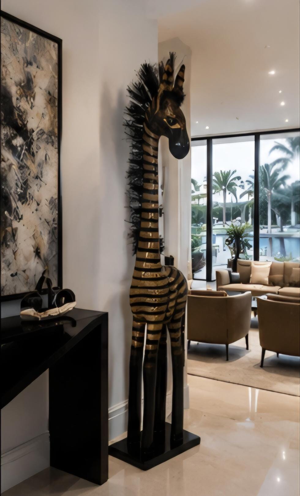 Hand Carved Wooden Giraffe Sculpture: 41 Inch African Safari Decor, Artisan Statue