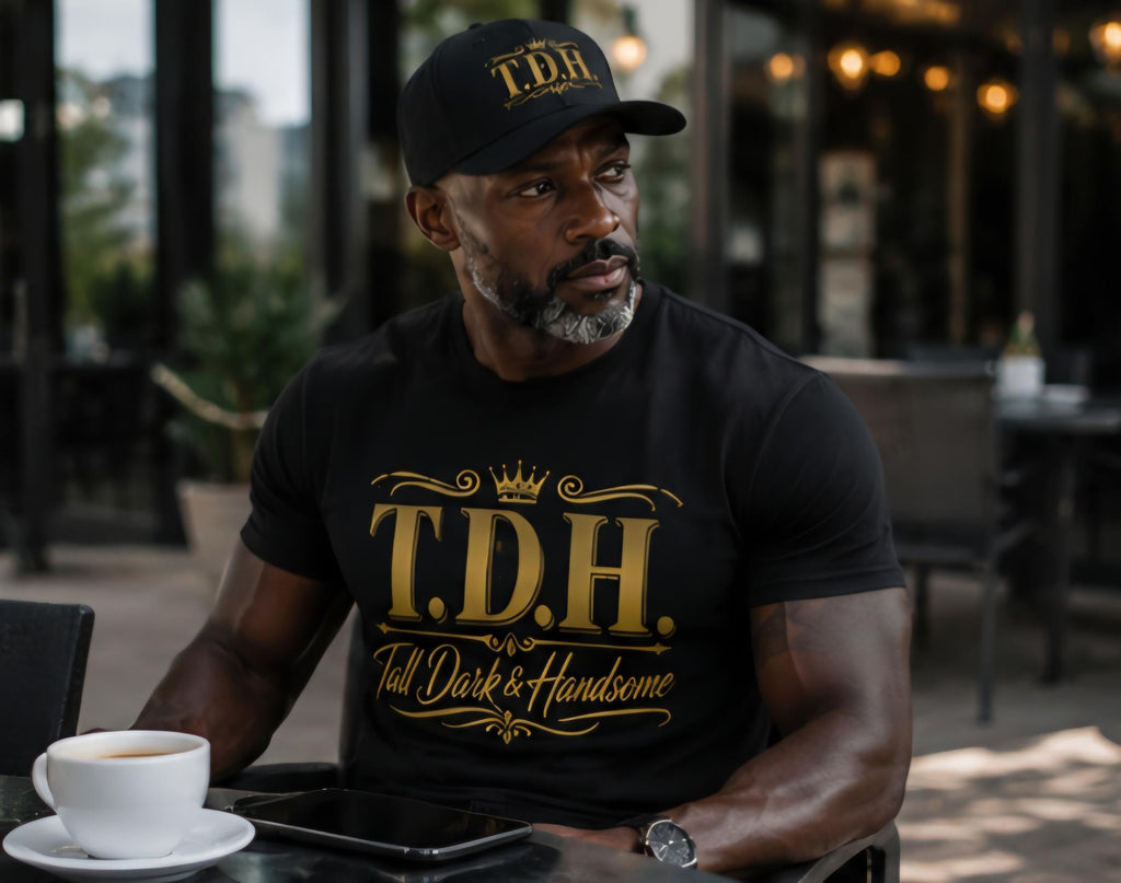 T.D.H. Tall Dark Handsome Black Shirt and Gold Cap Set