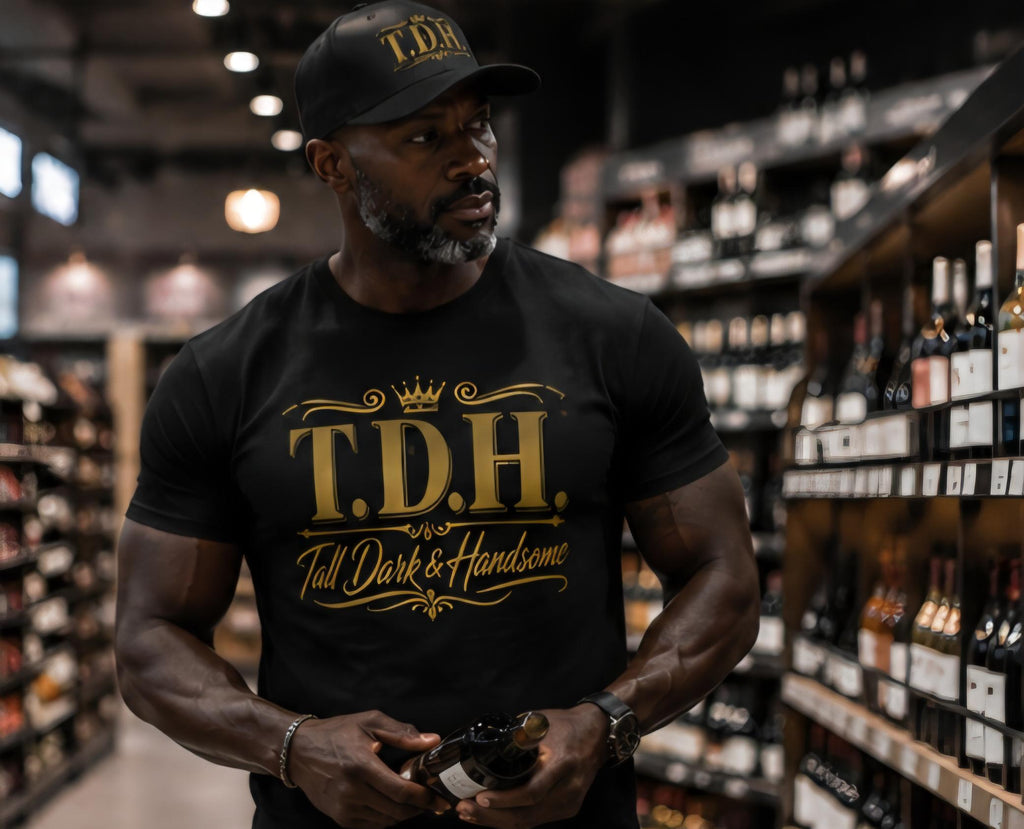 T.D.H. Tall Dark Handsome Black Shirt and Gold Cap Set