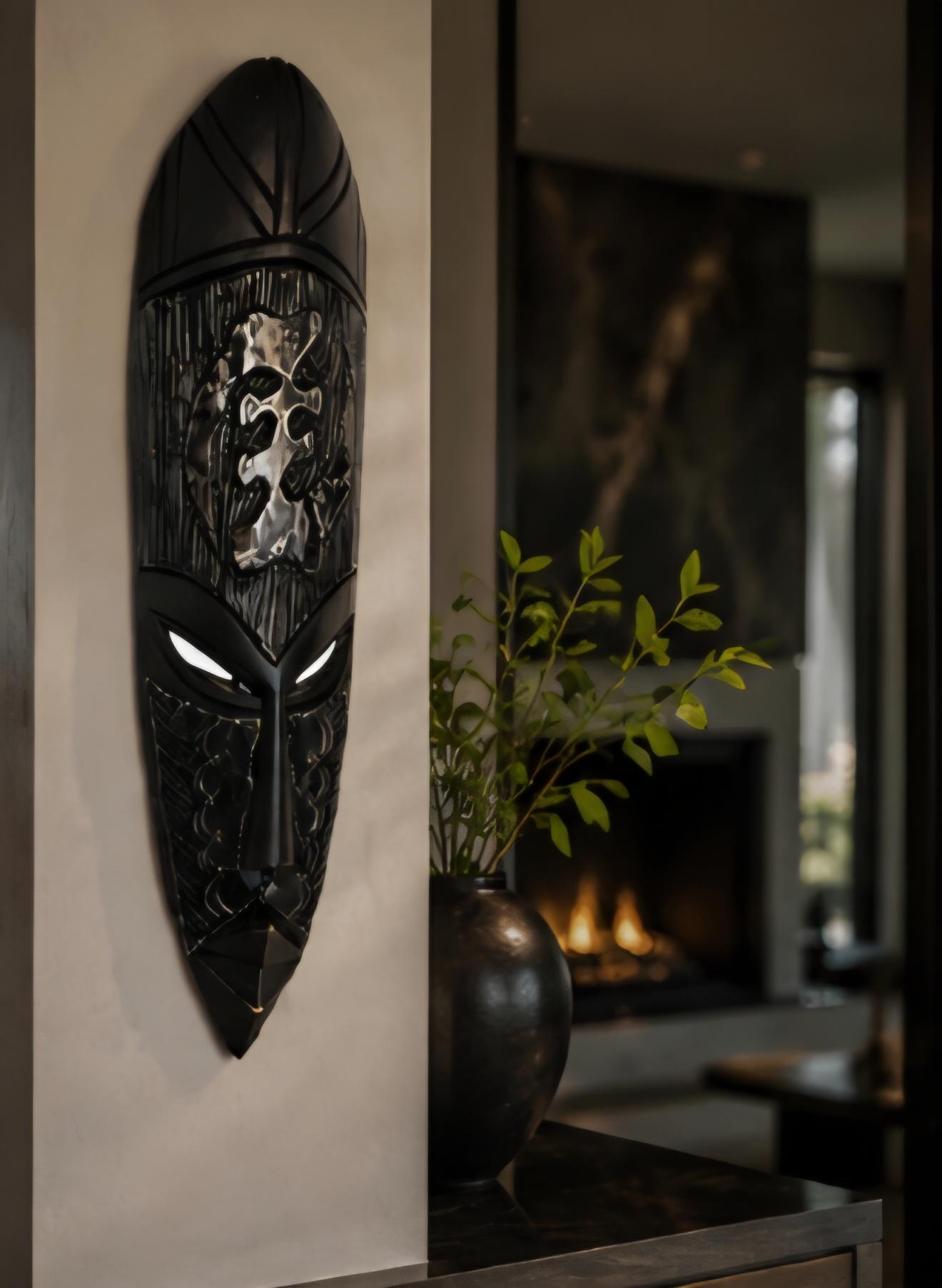 Hand Carved African Tribal Mask: 19 Inch Black Wood Wall Art, Ethnic Home Decor