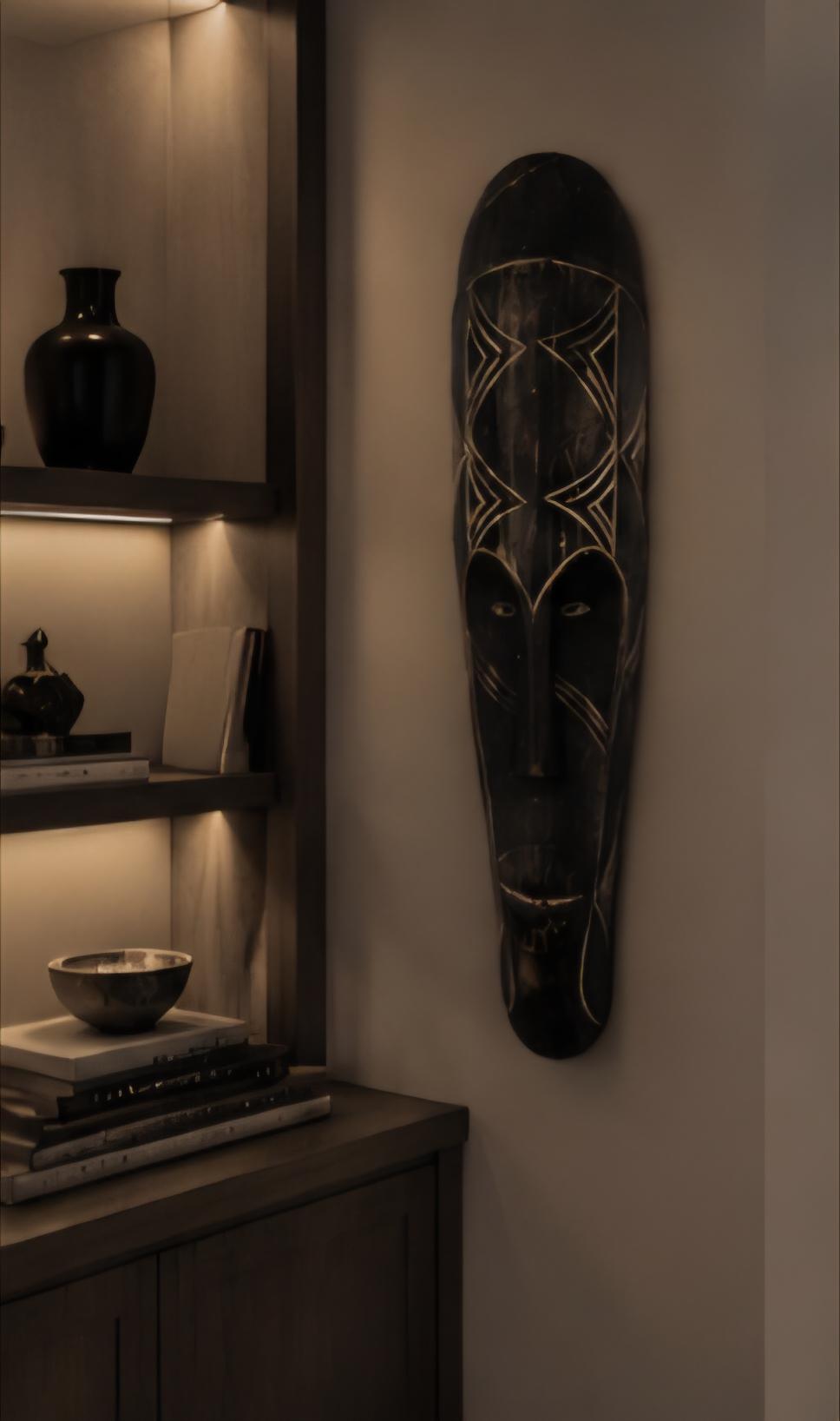 Hand Carved African Tribal Mask, 24 Inch Solid Wood Wall Art, Ethnic Home Decor