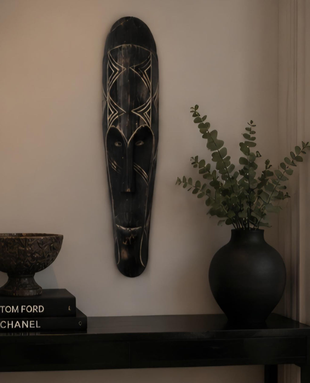 Hand Carved African Tribal Mask, 24 Inch Solid Wood Wall Art, Ethnic Home Decor