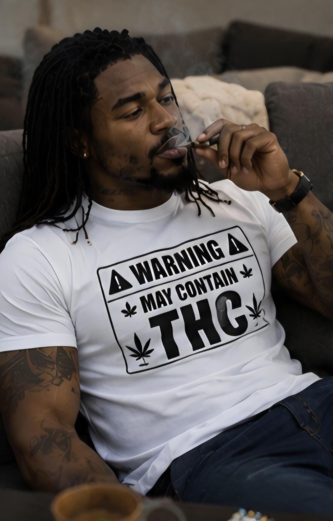Warning May Contain THC Funny Stoner Shirt Cannabis Warning Label Tee 420 Gift Weed Lover Graphic Unisex T Shirt
