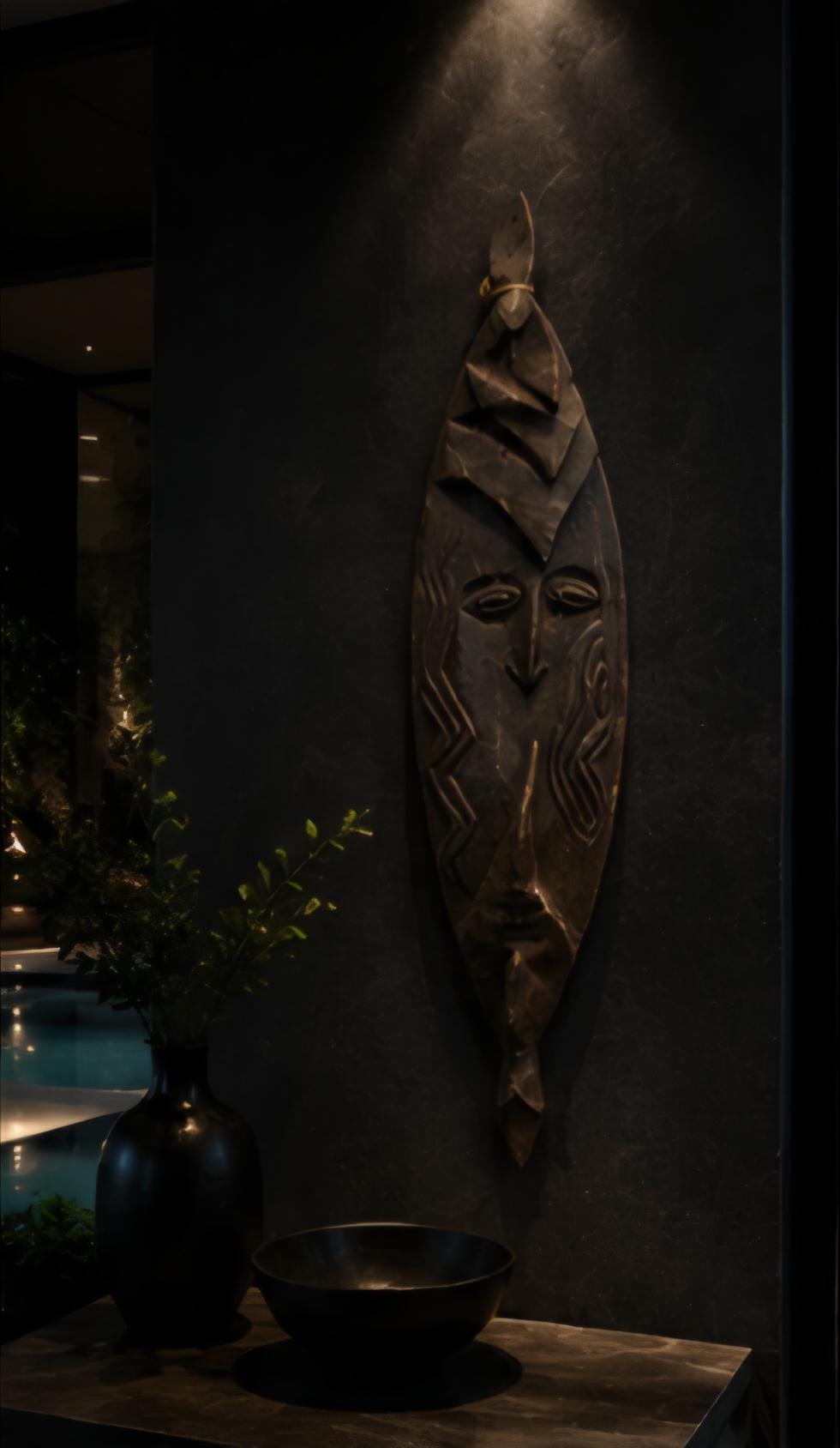 Hand Carved African Tribal Wall Mask Solid Wood African Art Handmade Wall Hanging Ethnic Home Decor Luxury Statement Piece