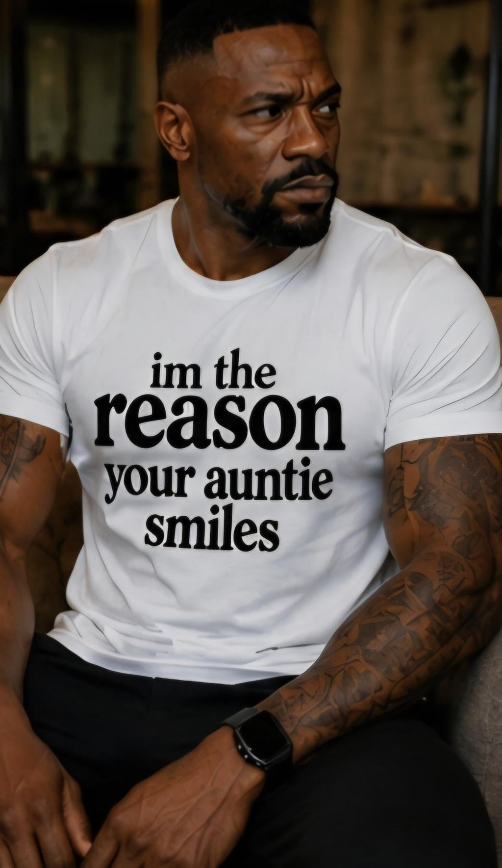 Men's "I'm the Reason Your Auntie Smiles" Graphic Tee – Humorous Family Reunion Shirt