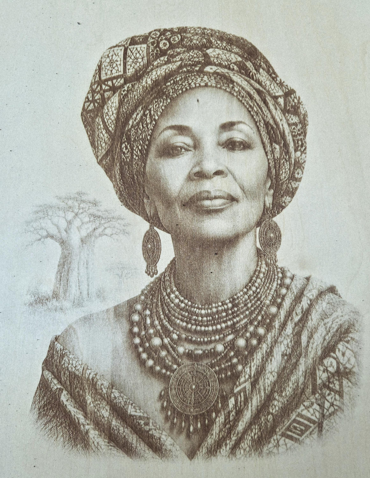 African Queen Engraved Wood Portrait Panel – 16x12 Handcrafted Wall Art – African Heritage Decor – Afrocentric Home Accent – Cultural Wood E