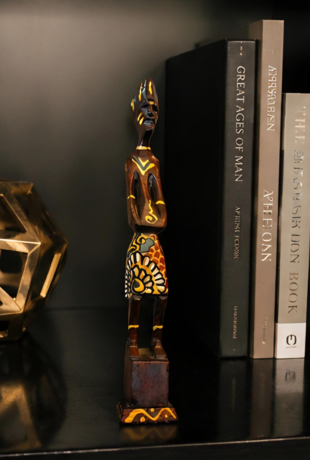 Hand Carved African Wood Figure: 10 Inch Tribal Sculpture, Hand Painted Boho Accent