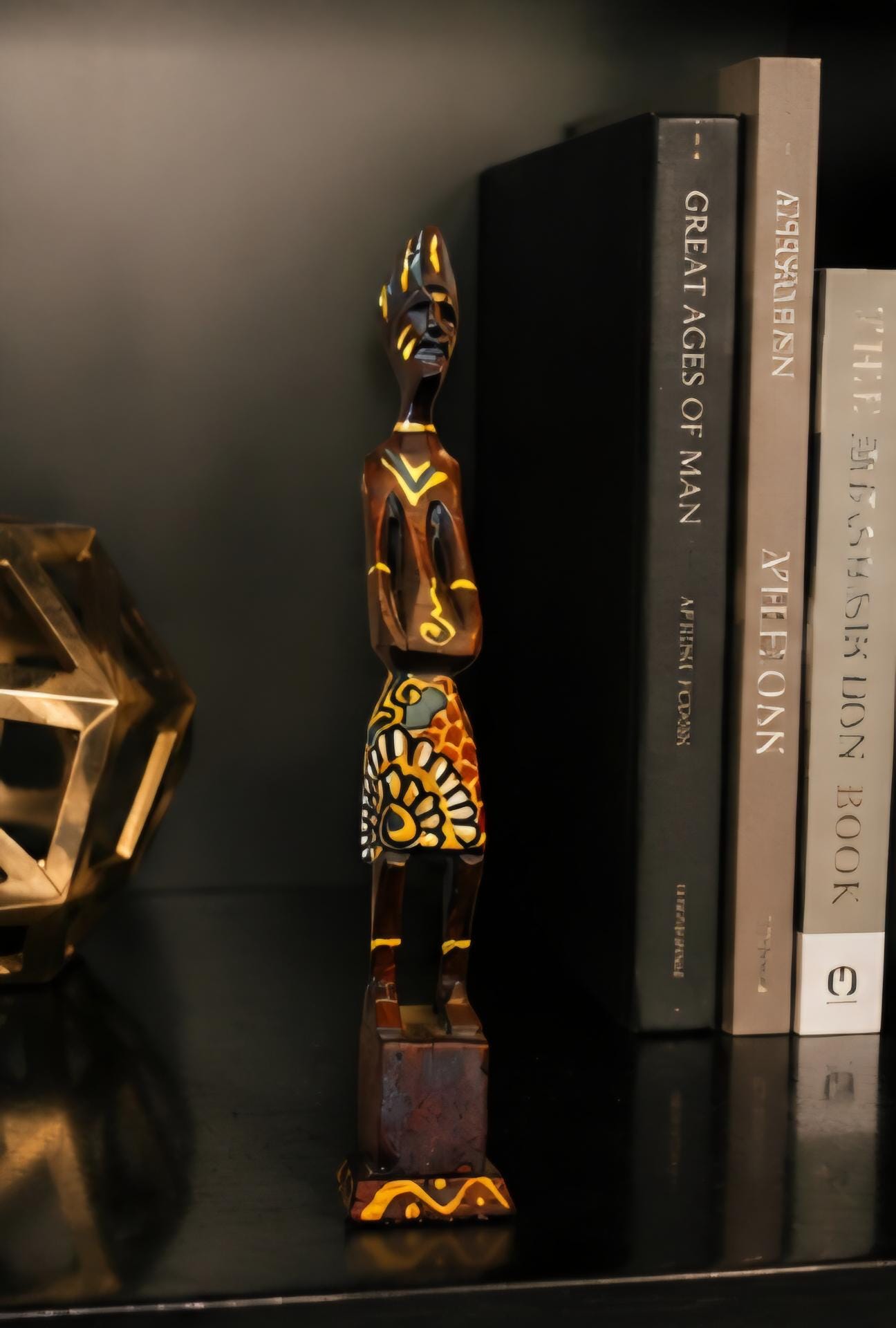 Hand Carved African Wood Figure: 10 Inch Tribal Sculpture, Hand Painted Boho Accent