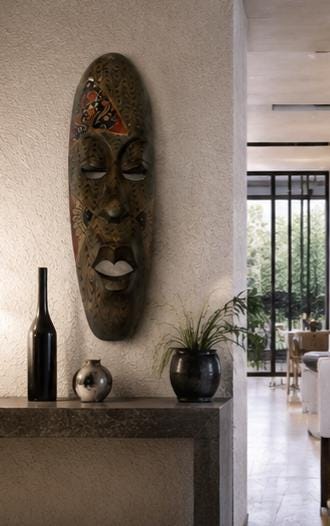 Hand Carved African Wooden Mask – 21 Inch Tribal Wall Art Ethnic Decor