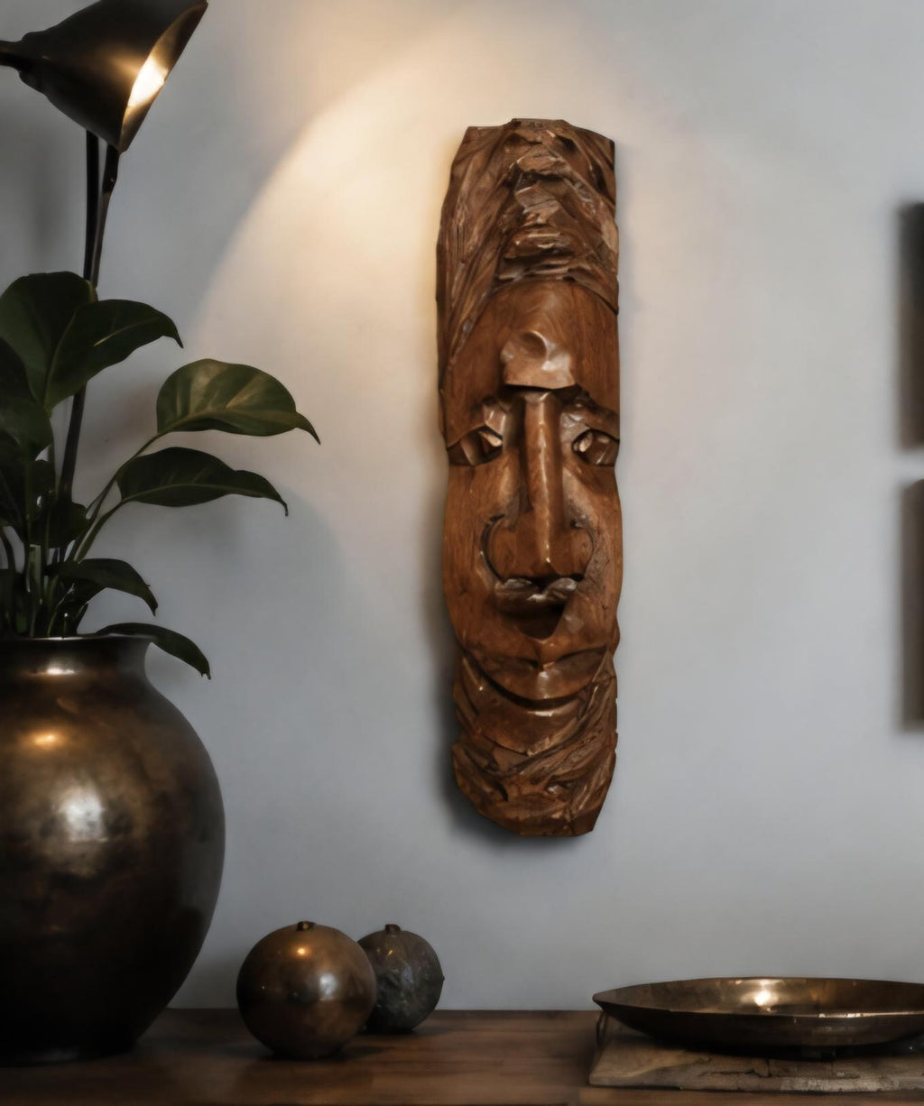 Hand Carved African Wooden Mask, Solid Wood Tribal Wall Art (11.5 Inch)