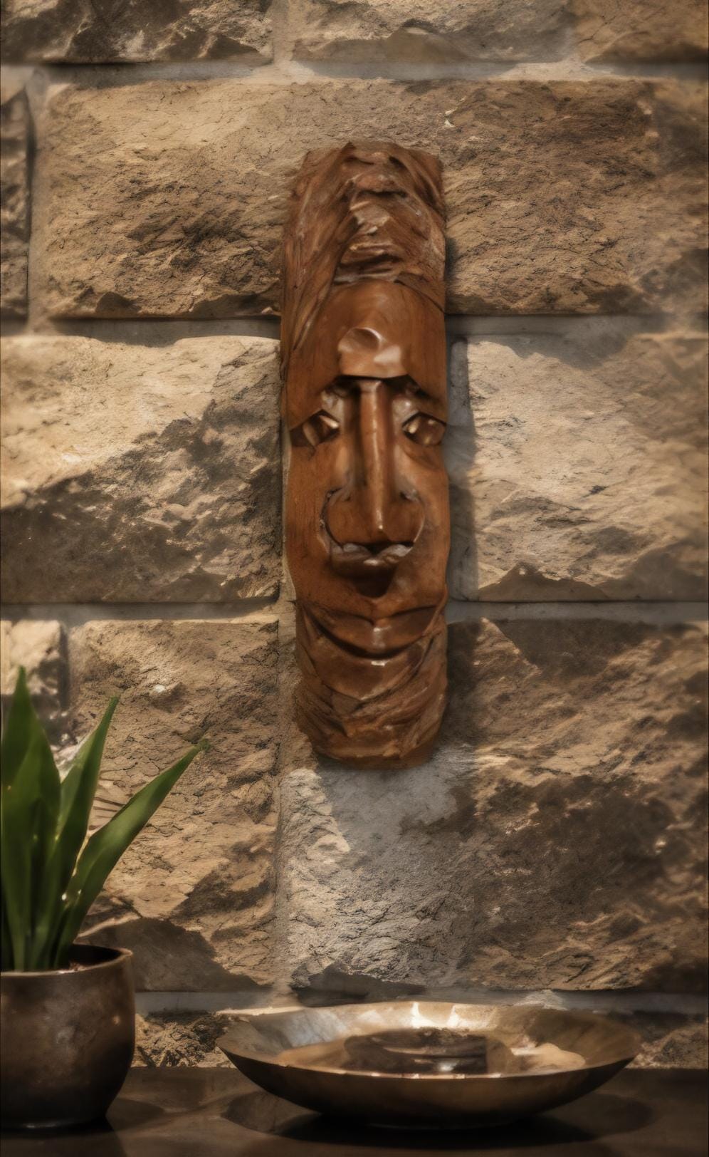 Hand Carved African Wooden Mask, Solid Wood Tribal Wall Art (11.5 Inch)