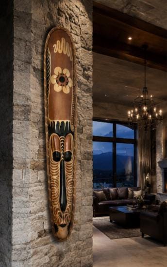 Extra Large Hand Carved African Mask: 61 Inch Solid Wood Tribal Wall Art