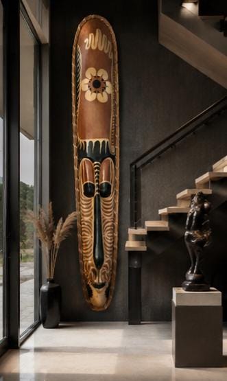 Extra Large Hand Carved African Mask: 61 Inch Solid Wood Tribal Wall Art