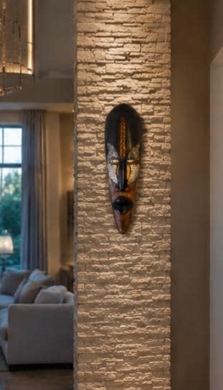 Hand Carved African Mask: 19 Inch Solid Wood Tribal Wall Decor with Metal Accents