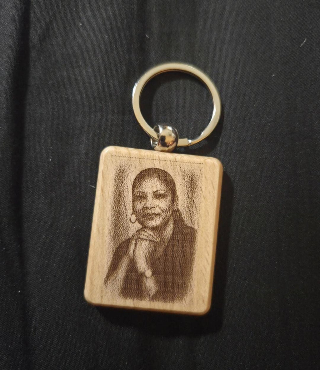 Personalized Wooden Photo Keychain: Custom Engraved Memorial Keepsake