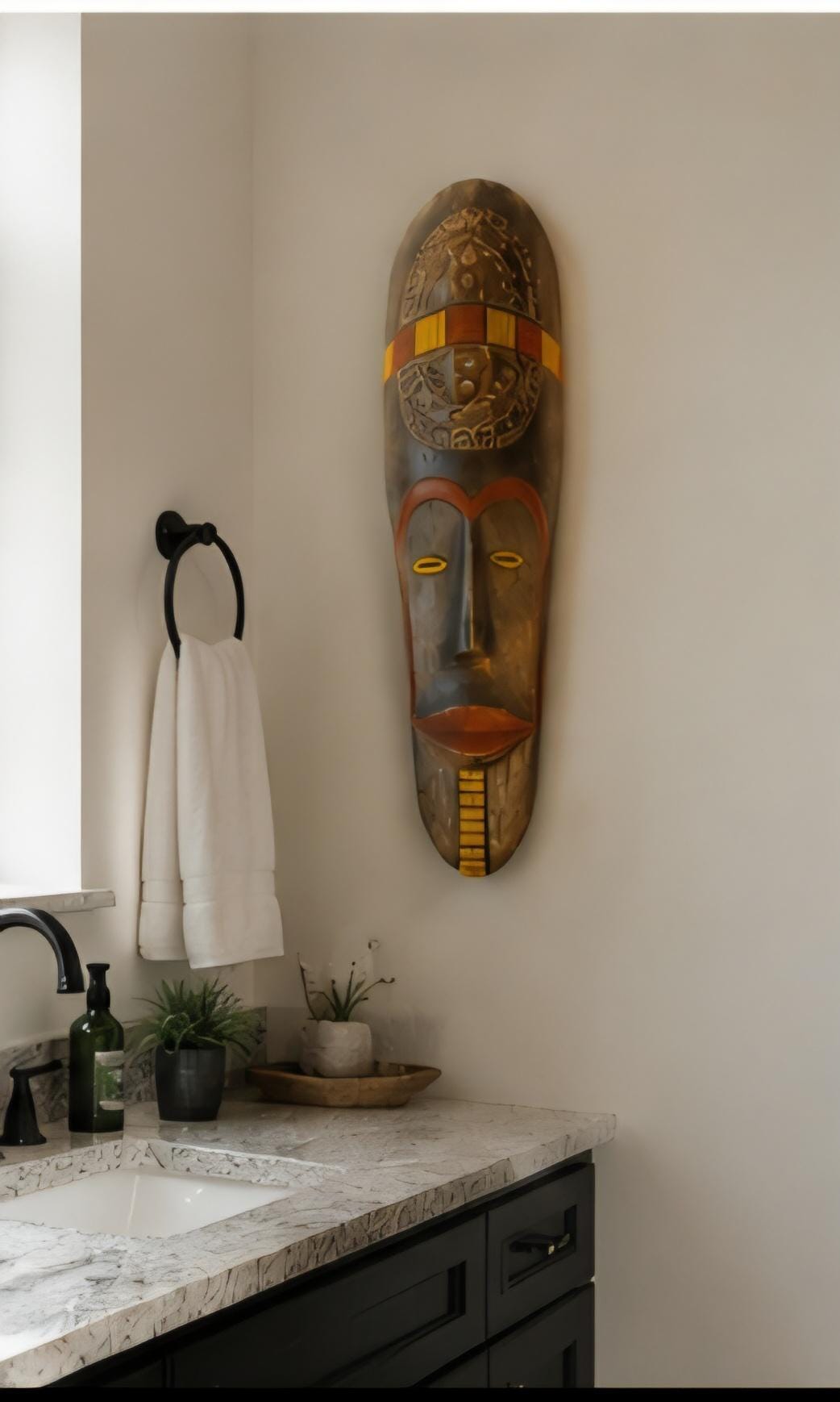 Hand Carved African Wooden Mask, Tribal Wall Decor, Solid Wood Art, Cultural Home Accent