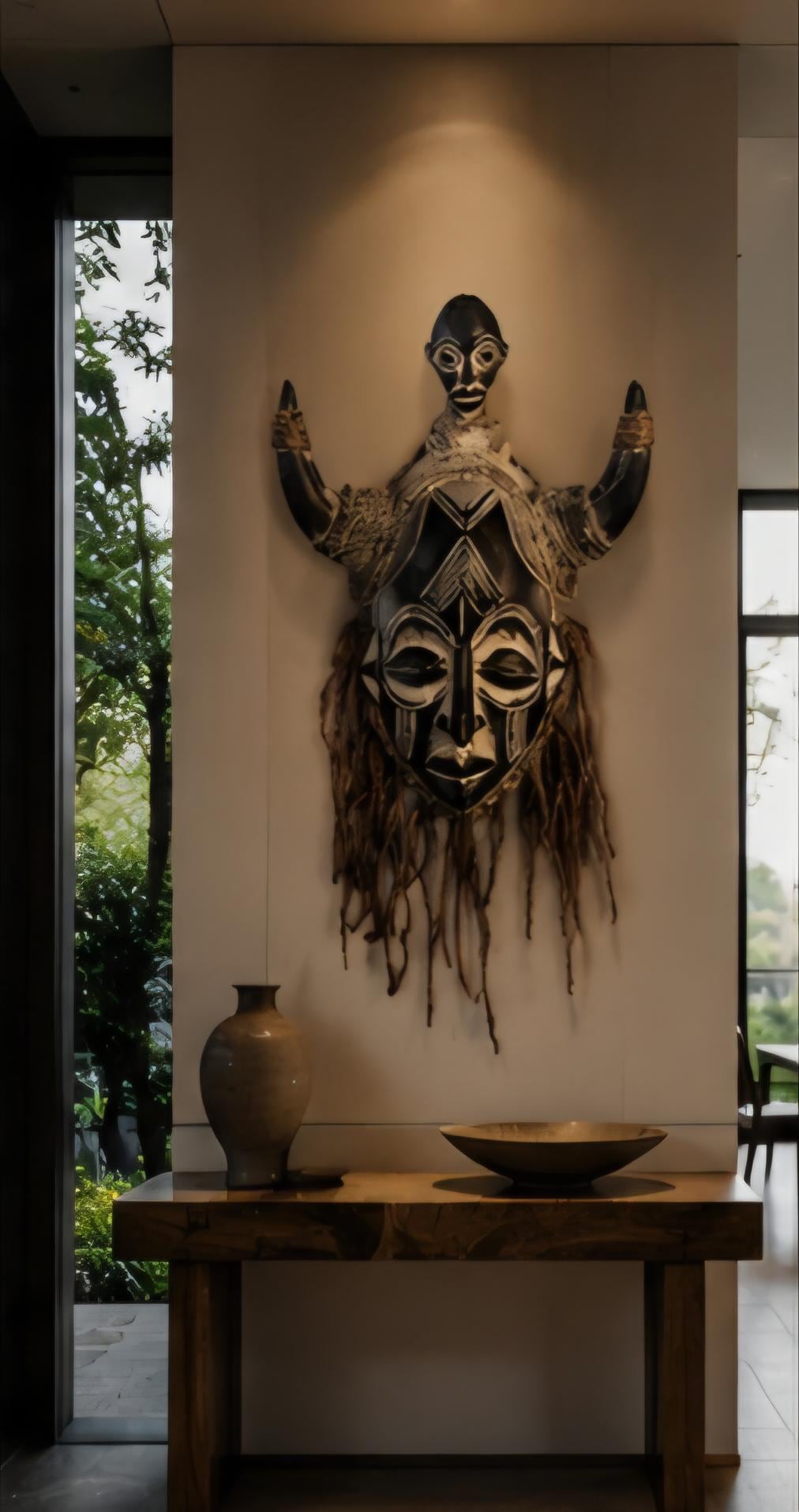 Large Hand Carved African Tribal Wood Mask Sculpture, Authentic Wall Art, Collector Statement Piece
