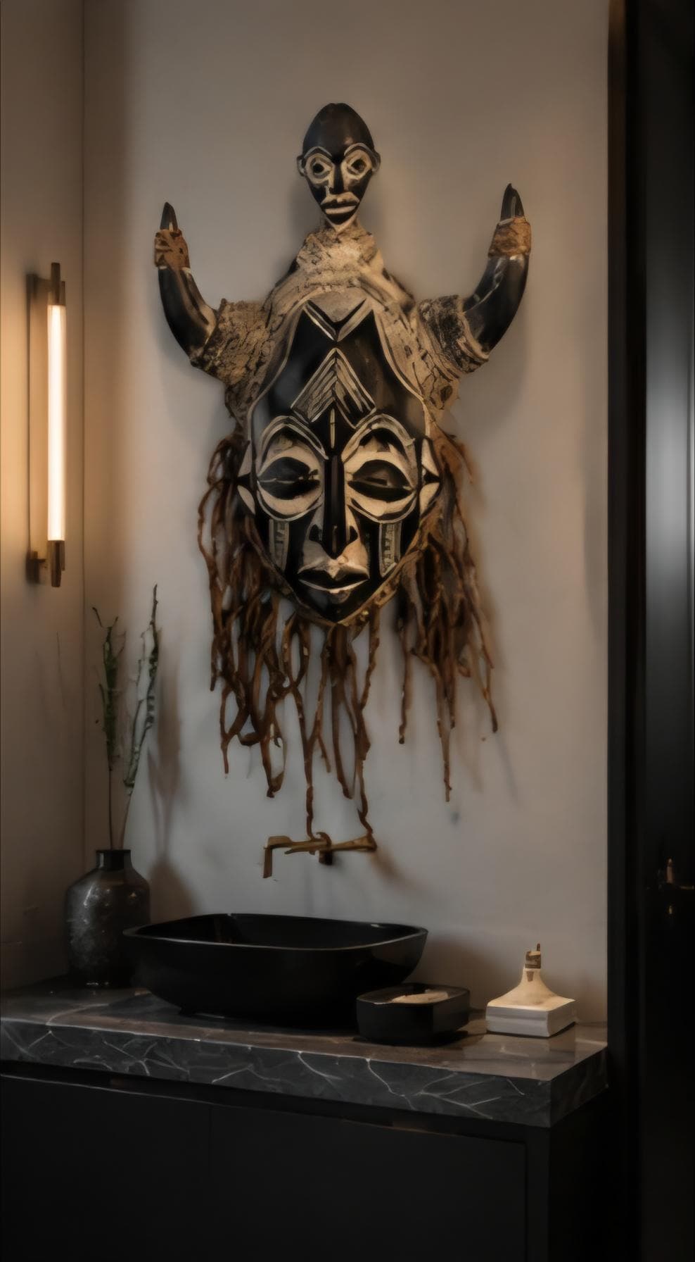 Large Hand Carved African Tribal Wood Mask Sculpture, Authentic Wall Art, Collector Statement Piece
