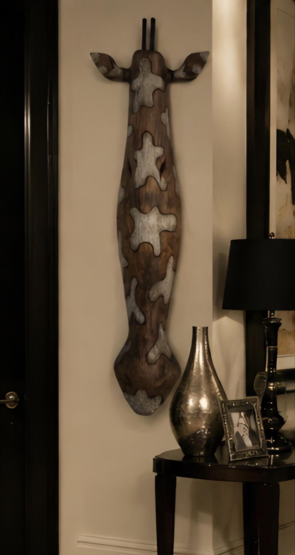 Hand Carved African Giraffe Wall Mask: Large Wooden Tribal Art Sculpture