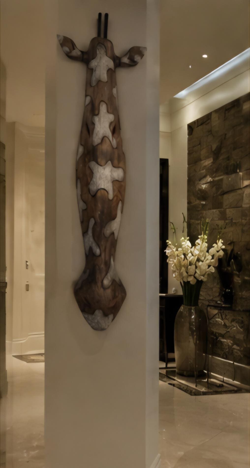 Hand Carved African Giraffe Wall Mask: Large Wooden Tribal Art Sculpture