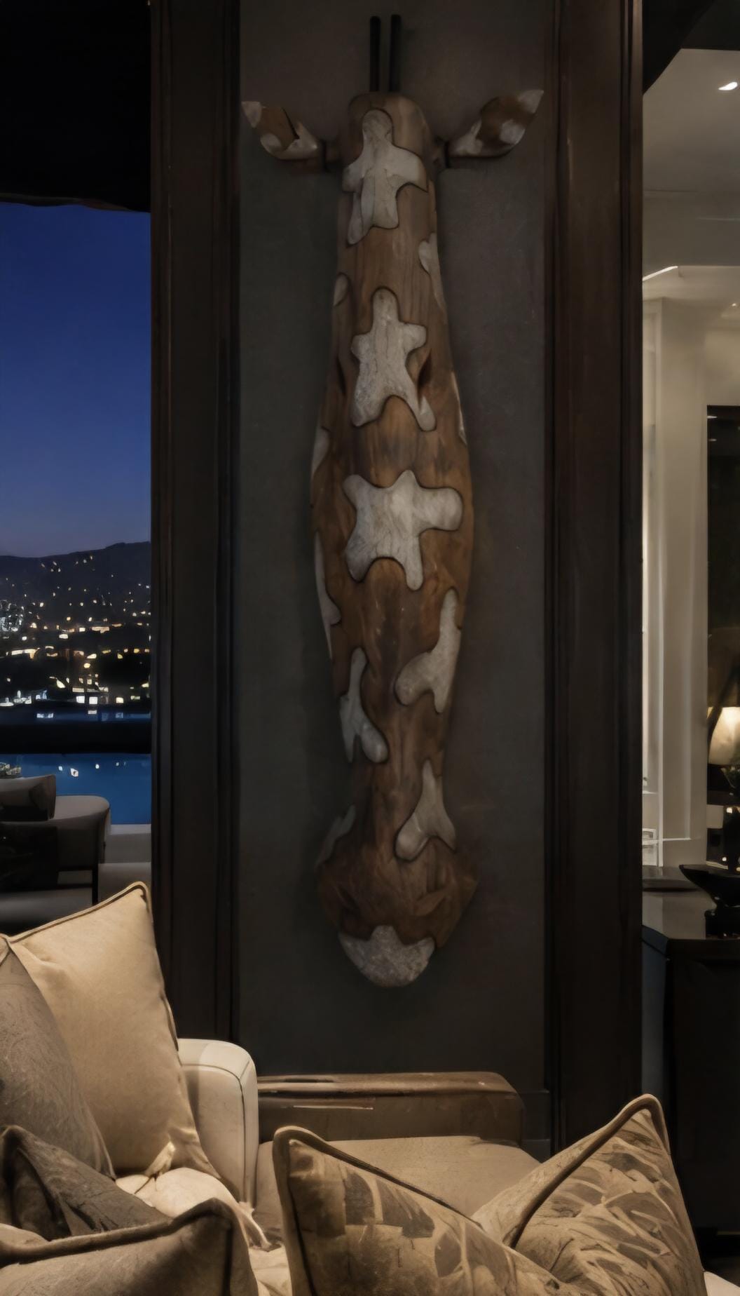 Hand Carved African Giraffe Wall Mask: Large Wooden Tribal Art Sculpture