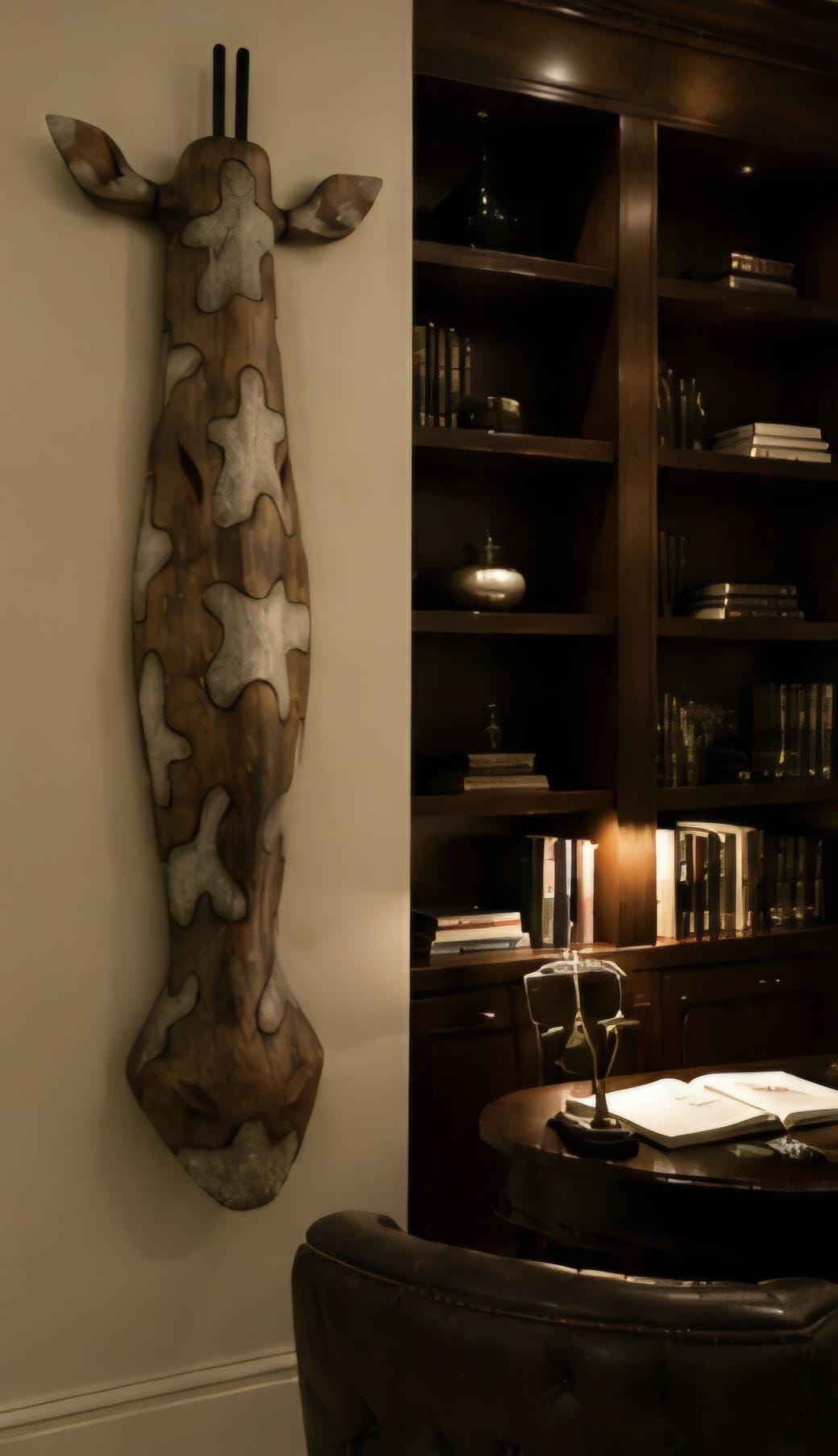 Hand Carved African Giraffe Wall Mask: Large Wooden Tribal Art Sculpture