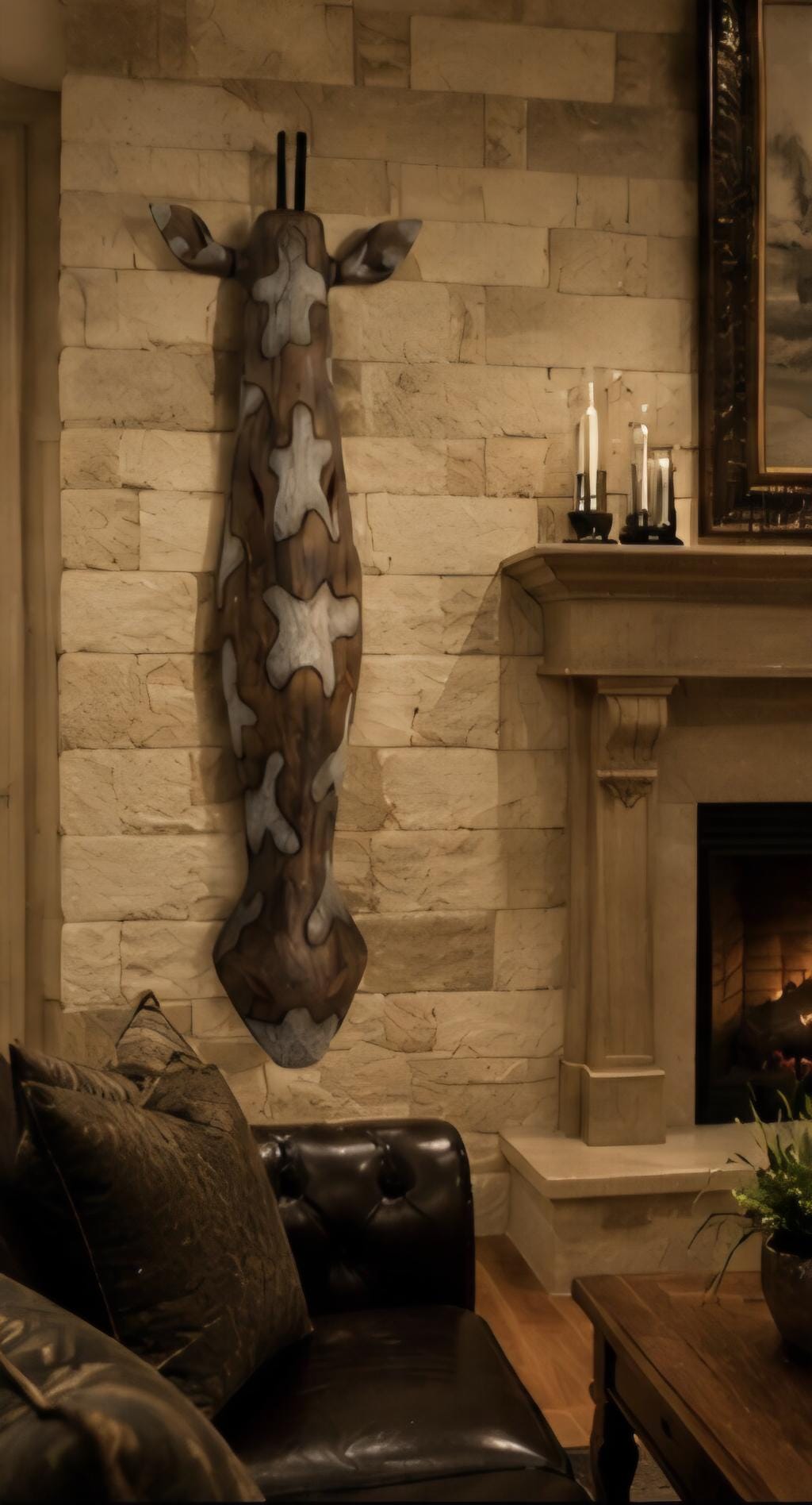 Hand Carved African Giraffe Wall Mask: Large Wooden Tribal Art Sculpture