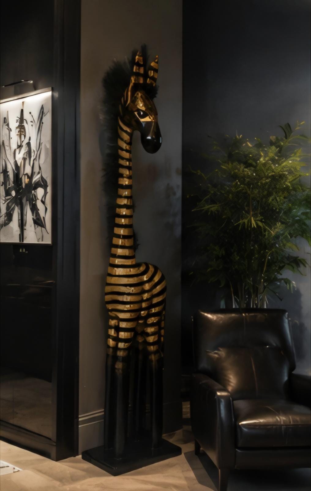 Hand Carved Wooden Giraffe Sculpture: 41 Inch African Safari Decor, Artisan Statue