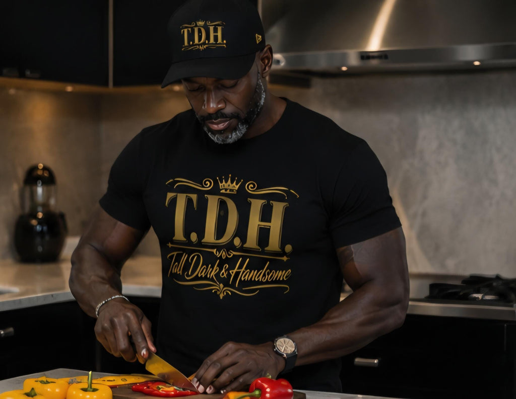 T.D.H. Tall Dark Handsome Black Shirt and Gold Cap Set