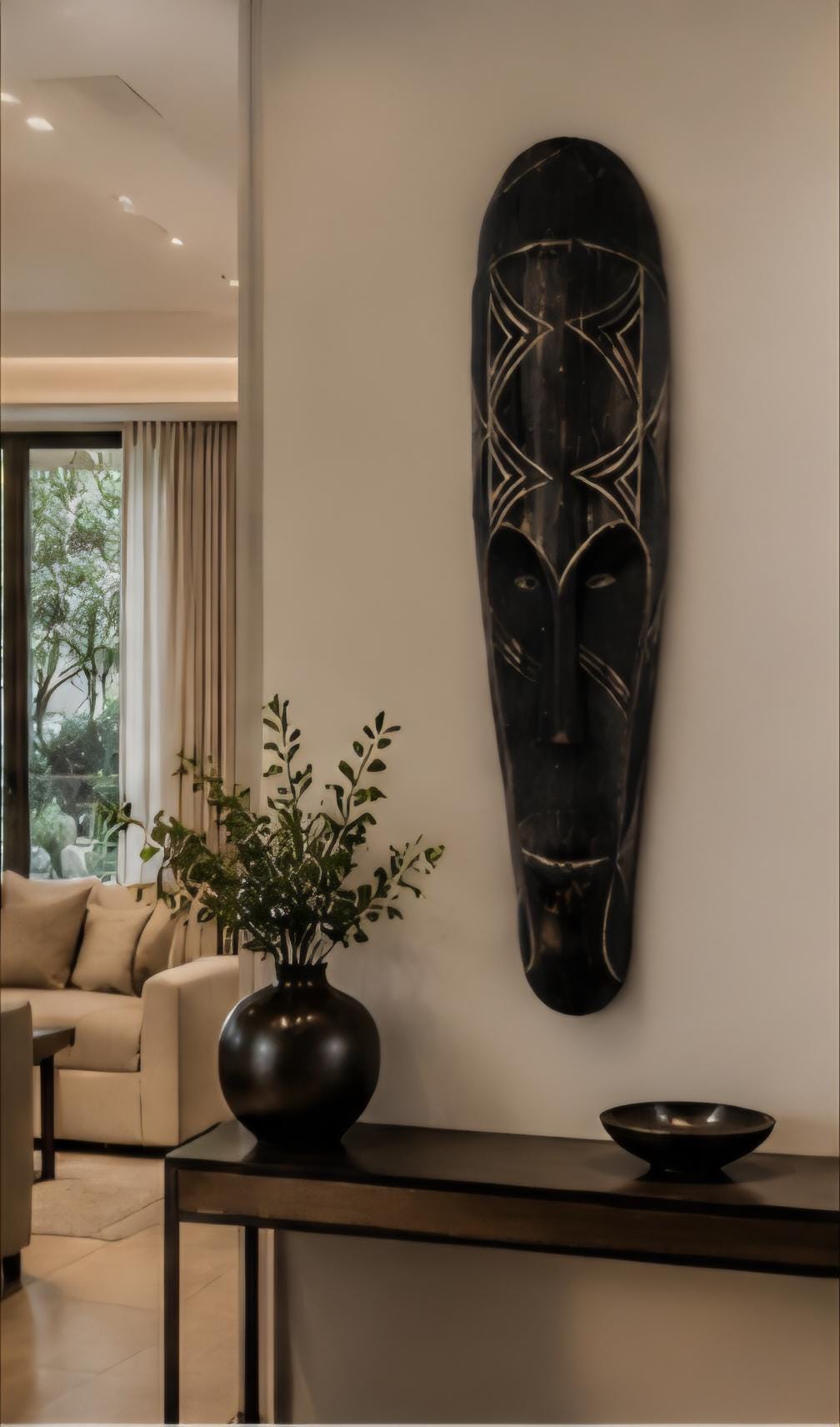 Hand Carved African Tribal Mask, 24 Inch Solid Wood Wall Art, Ethnic Home Decor