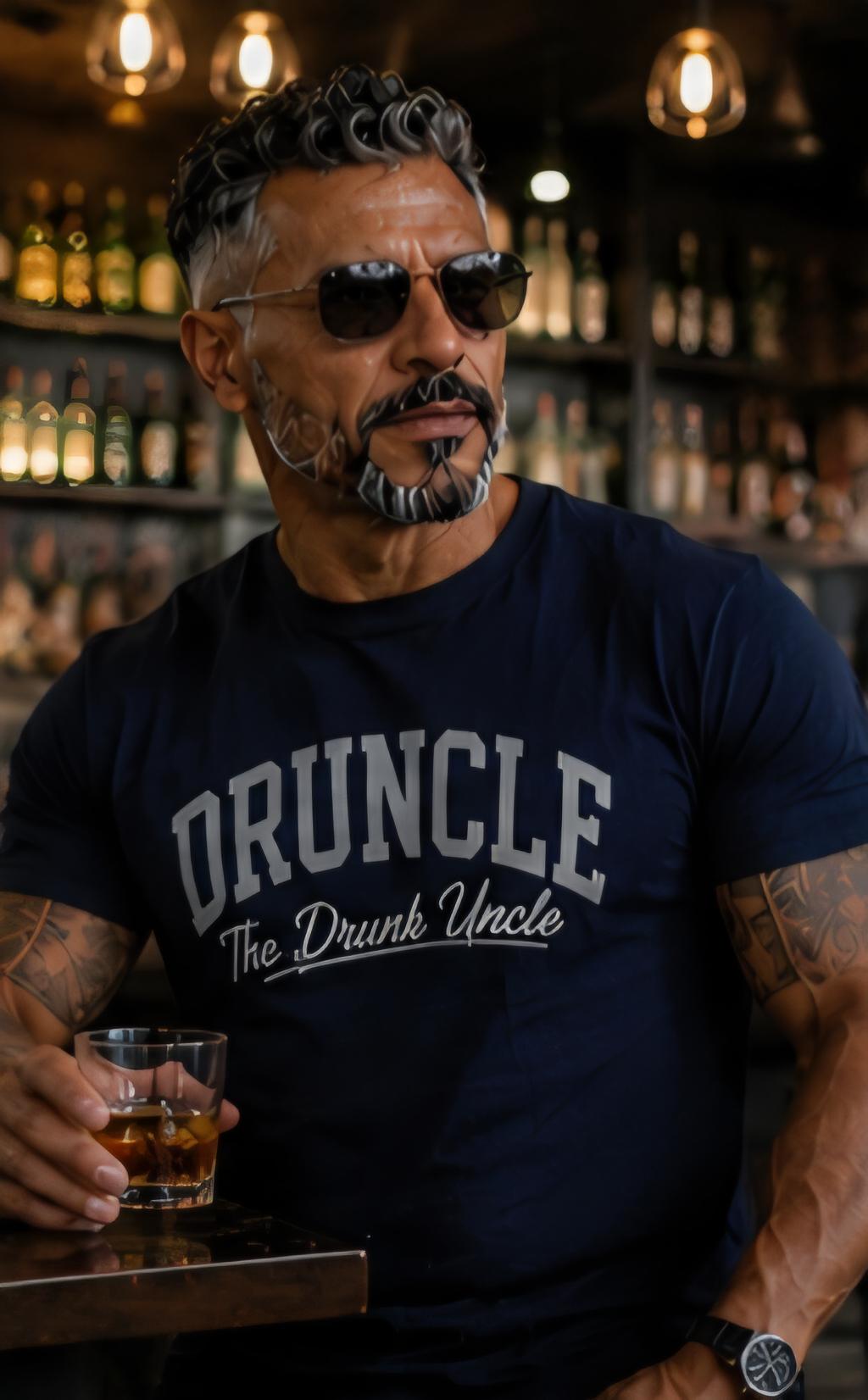 Navy Blue Druncle Shirt, Silver Vinyl Funny Uncle Tee, Family Reunion BBQ Gift