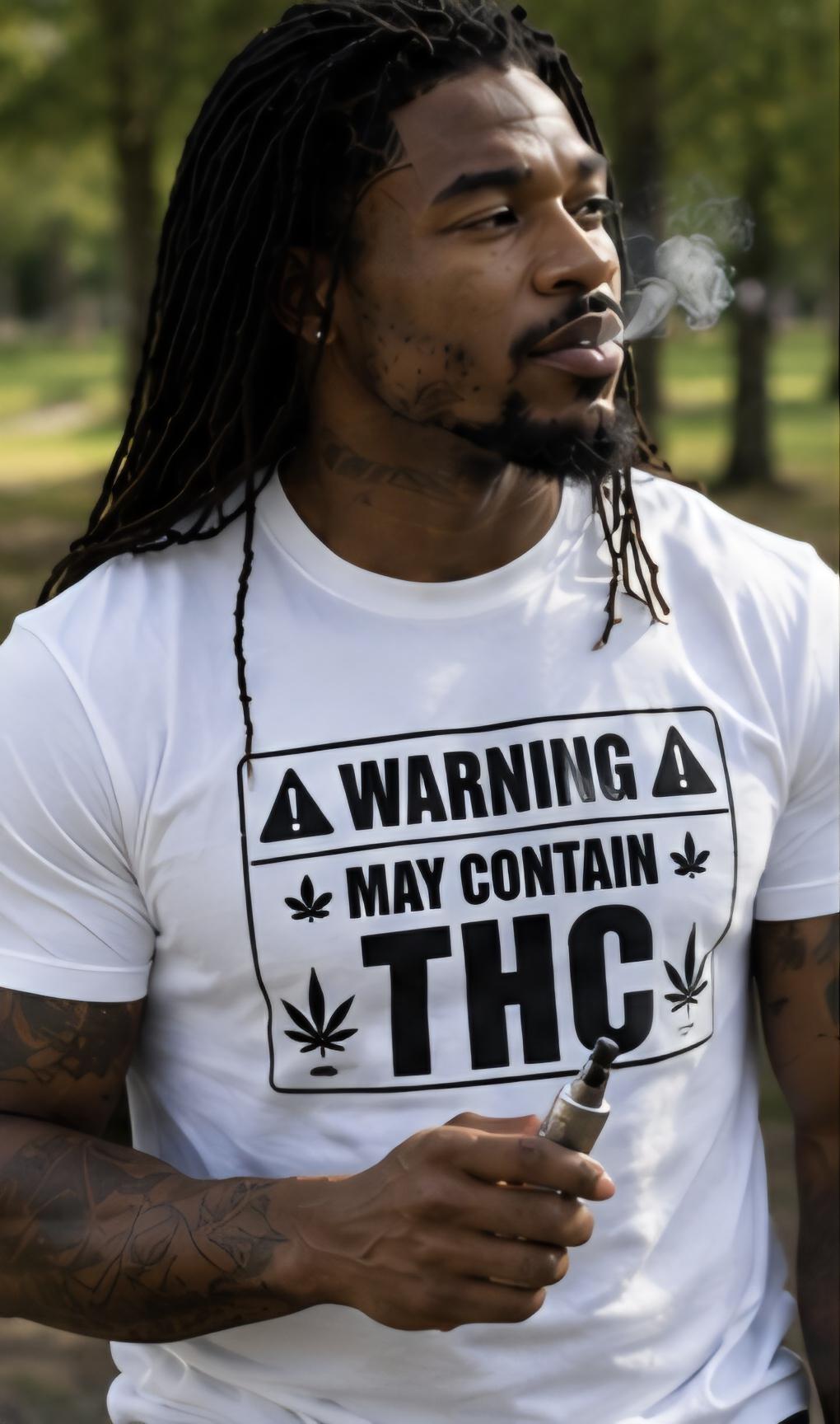 Warning May Contain THC Funny Stoner Shirt Cannabis Warning Label Tee 420 Gift Weed Lover Graphic Unisex T Shirt