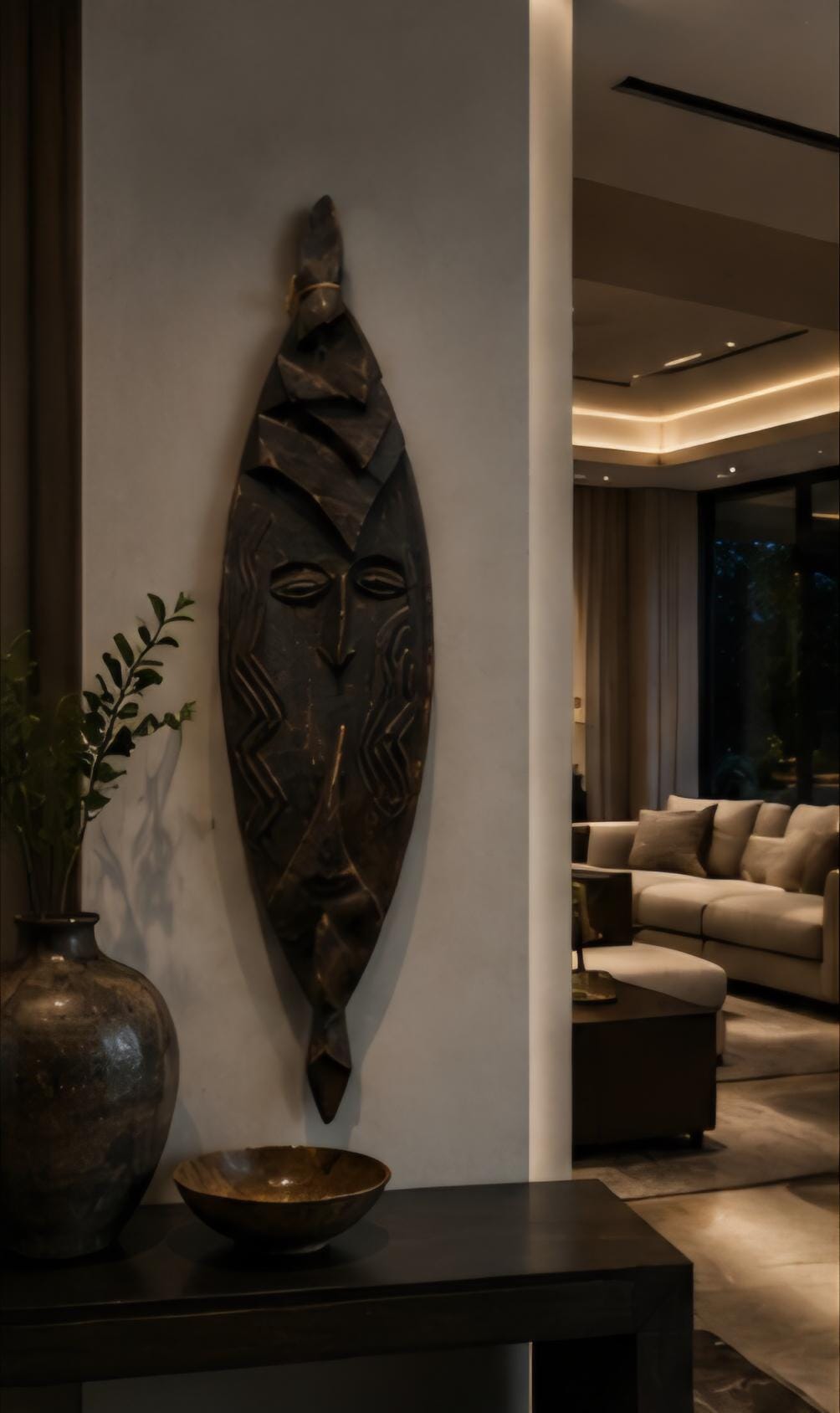 Hand Carved African Tribal Wall Mask Solid Wood African Art Handmade Wall Hanging Ethnic Home Decor Luxury Statement Piece