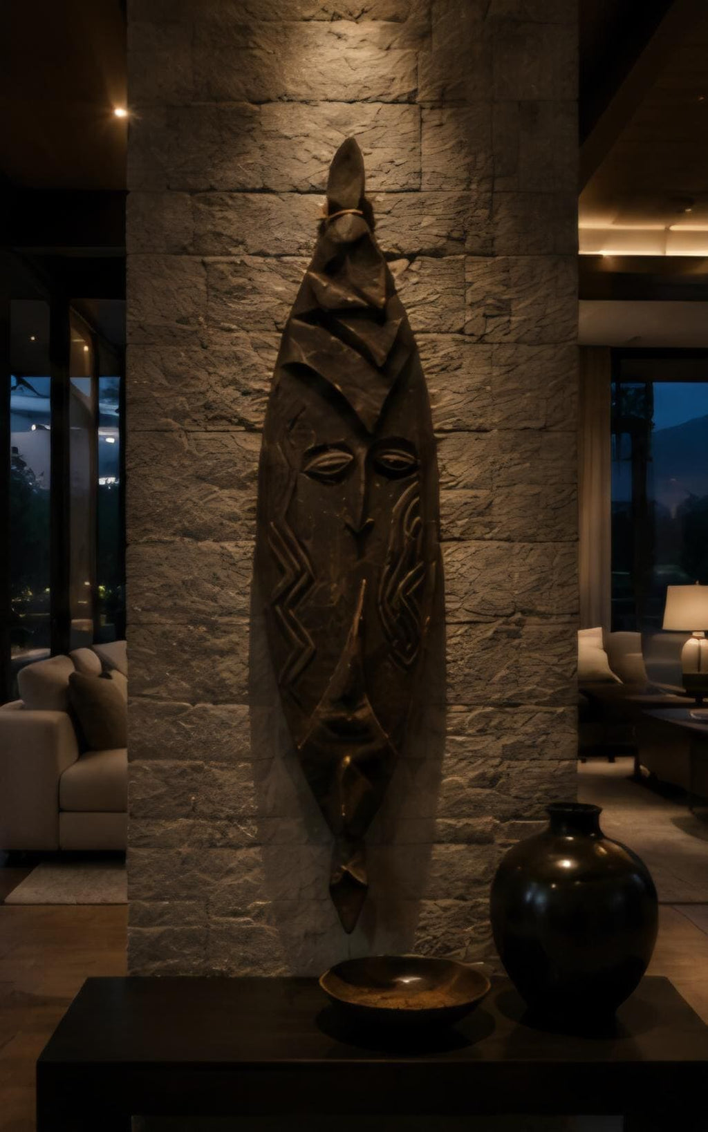 Hand Carved African Tribal Wall Mask Solid Wood African Art Handmade Wall Hanging Ethnic Home Decor Luxury Statement Piece